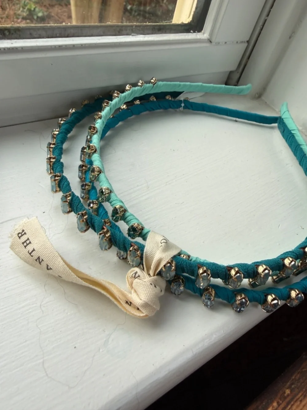 NWT Anthropologie  Bright Embellished Headband Set Blue